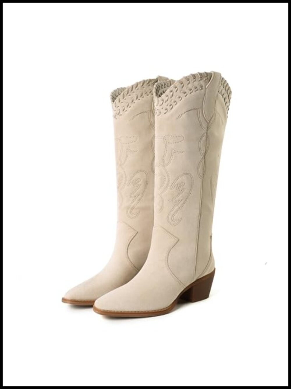 Women's Embroidered Knee High Cowboy Boots Suede & PU Square Toe Chunky Heel